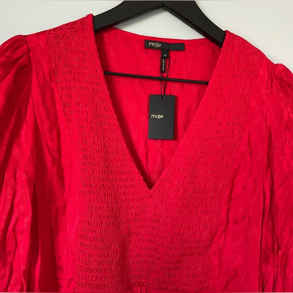 Maje Rimine Jaquard Red Mini Dress - Picture 5 of 9